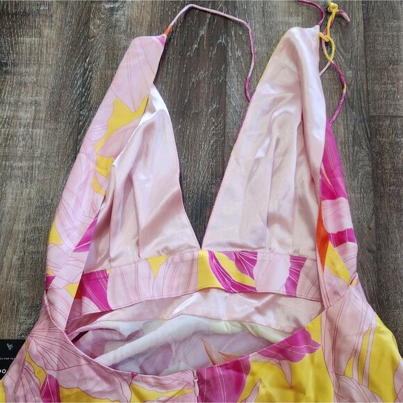 Retrofete Valo Mini Dress in Botanical Floral Halter Size Large Silk NWT - Picture 7 of 12